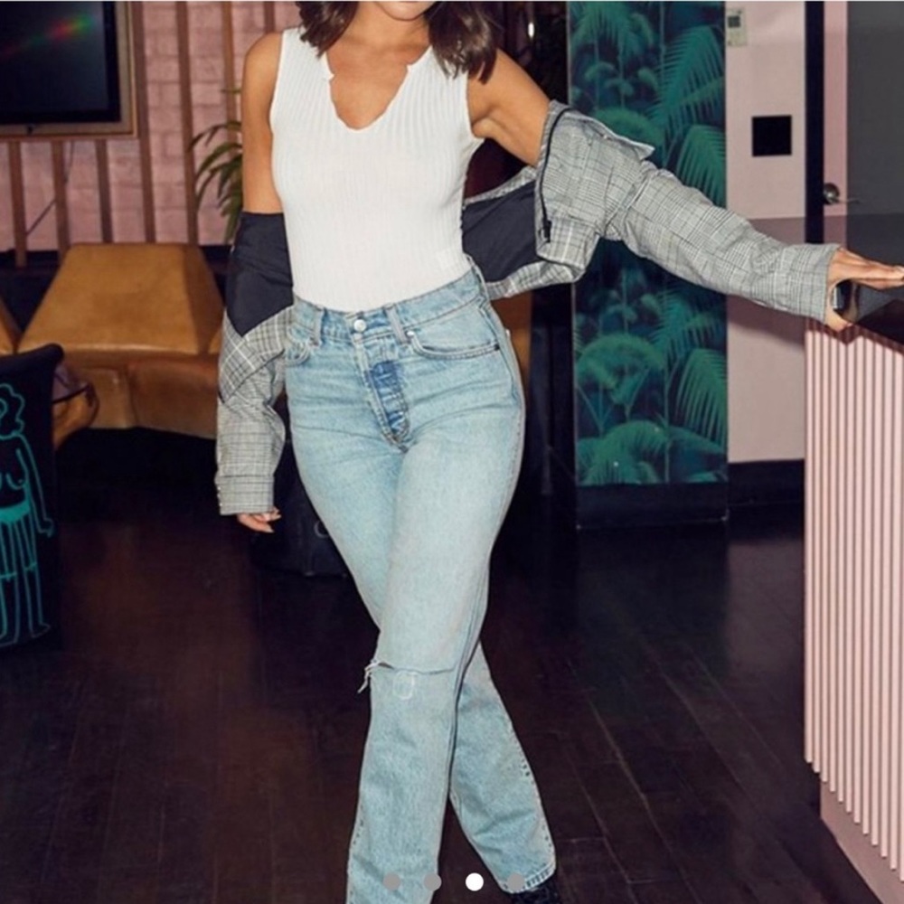 REVICE High-Rise Light Wash Straight Jeans